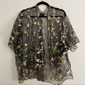 Sheer Floral Embroidered Kimono